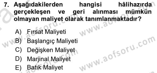 Havayolu İşletmelerinde Finansal Yönetim Dersi Ara Sınavı Deneme Sınav Soruları 7. Soru