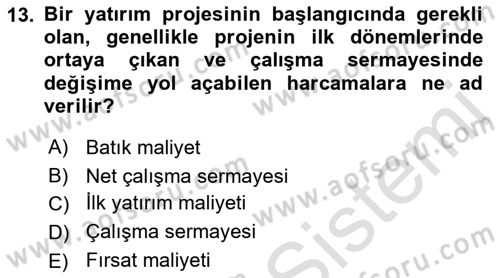 Havayolu İşletmelerinde Finansal Yönetim Dersi 2022 - 2023 Yılı (Final) Dönem Sonu Sınav Soruları 13. Soru