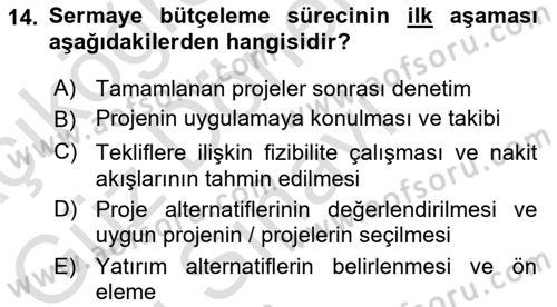 Havayolu İşletmelerinde Finansal Yönetim Dersi 2022 - 2023 Yılı (Final) Dönem Sonu Sınav Soruları 14. Soru