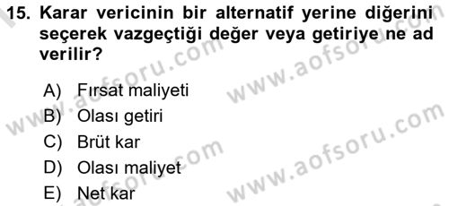 Havayolu İşletmelerinde Finansal Yönetim Dersi 2022 - 2023 Yılı (Final) Dönem Sonu Sınav Soruları 15. Soru