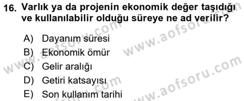 Havayolu İşletmelerinde Finansal Yönetim Dersi 2022 - 2023 Yılı (Final) Dönem Sonu Sınav Soruları 16. Soru
