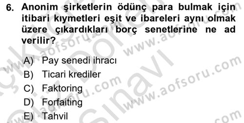Havayolu İşletmelerinde Finansal Yönetim Dersi 2022 - 2023 Yılı (Final) Dönem Sonu Sınav Soruları 6. Soru