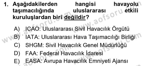 Havayolu İşletmelerinde Finansal Yönetim Dersi 2022 - 2023 Yılı Yaz Okulu Sınav Soruları 1. Soru