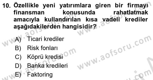Havayolu İşletmelerinde Finansal Yönetim Dersi 2022 - 2023 Yılı Yaz Okulu Sınav Soruları 10. Soru