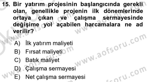 Havayolu İşletmelerinde Finansal Yönetim Dersi 2022 - 2023 Yılı Yaz Okulu Sınav Soruları 15. Soru