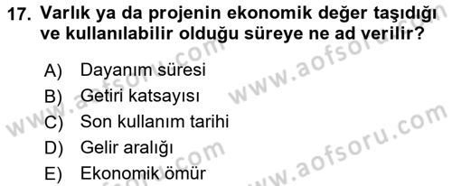 Havayolu İşletmelerinde Finansal Yönetim Dersi 2022 - 2023 Yılı Yaz Okulu Sınav Soruları 17. Soru