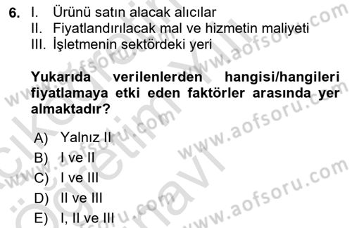 Havayolu İşletmelerinde Finansal Yönetim Dersi 2022 - 2023 Yılı Yaz Okulu Sınav Soruları 6. Soru