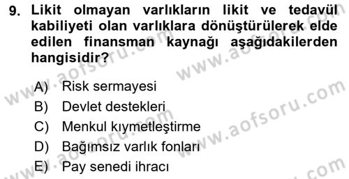 Havayolu İşletmelerinde Finansal Yönetim Dersi 2022 - 2023 Yılı Yaz Okulu Sınav Soruları 9. Soru