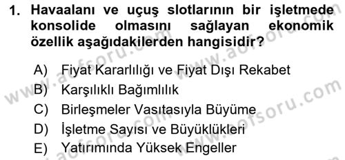Havayolu İşletmelerinde Finansal Yönetim Dersi Ara Sınavı Deneme Sınav Soruları 1. Soru