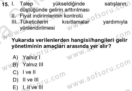 Havayolu İşletmelerinde Finansal Yönetim Dersi Ara Sınavı Deneme Sınav Soruları 15. Soru