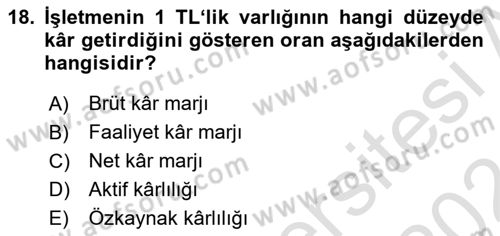 Havayolu İşletmelerinde Finansal Yönetim Dersi Ara Sınavı Deneme Sınav Soruları 18. Soru