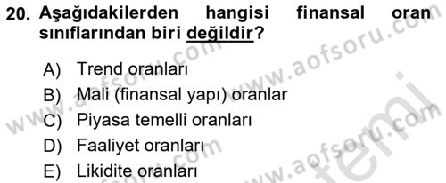 Havayolu İşletmelerinde Finansal Yönetim Dersi Ara Sınavı Deneme Sınav Soruları 20. Soru