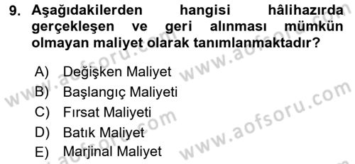 Havayolu İşletmelerinde Finansal Yönetim Dersi Ara Sınavı Deneme Sınav Soruları 9. Soru