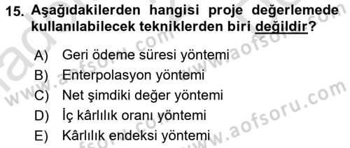 Havayolu İşletmelerinde Finansal Yönetim Dersi 2023 - 2024 Yılı (Final) Dönem Sonu Sınav Soruları 15. Soru