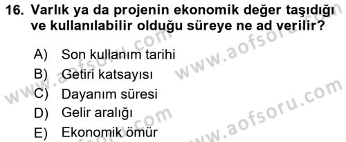 Havayolu İşletmelerinde Finansal Yönetim Dersi 2023 - 2024 Yılı (Final) Dönem Sonu Sınav Soruları 16. Soru
