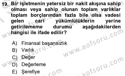 Havayolu İşletmelerinde Finansal Yönetim Dersi 2023 - 2024 Yılı (Final) Dönem Sonu Sınav Soruları 19. Soru