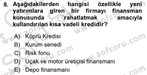 Havayolu İşletmelerinde Finansal Yönetim Dersi 2023 - 2024 Yılı (Final) Dönem Sonu Sınav Soruları 8. Soru