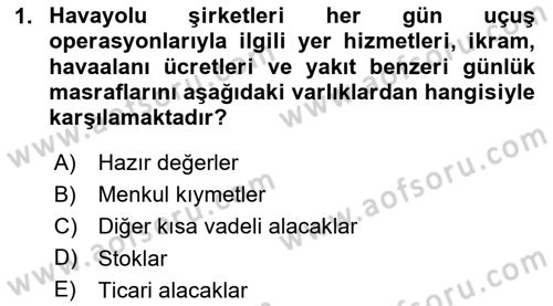 Havayolu İşletmelerinde Finansal Yönetim Dersi 2023 - 2024 Yılı Yaz Okulu Sınav Soruları 1. Soru