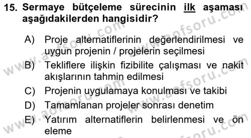 Havayolu İşletmelerinde Finansal Yönetim Dersi 2023 - 2024 Yılı Yaz Okulu Sınav Soruları 15. Soru