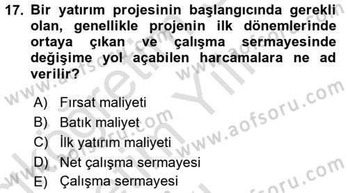 Havayolu İşletmelerinde Finansal Yönetim Dersi 2023 - 2024 Yılı Yaz Okulu Sınav Soruları 17. Soru