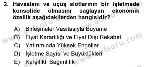 Havayolu İşletmelerinde Finansal Yönetim Dersi 2023 - 2024 Yılı Yaz Okulu Sınav Soruları 2. Soru