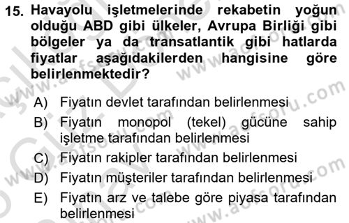 Havayolu İşletmelerinde Finansal Yönetim Dersi 2024 - 2025 Yılı (Vize) Ara Sınav Soruları 15. Soru