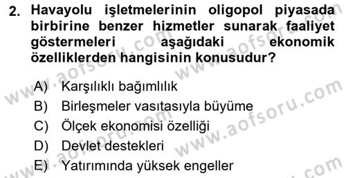 Havayolu İşletmelerinde Finansal Yönetim Dersi Ara Sınavı Deneme Sınav Soruları 2. Soru