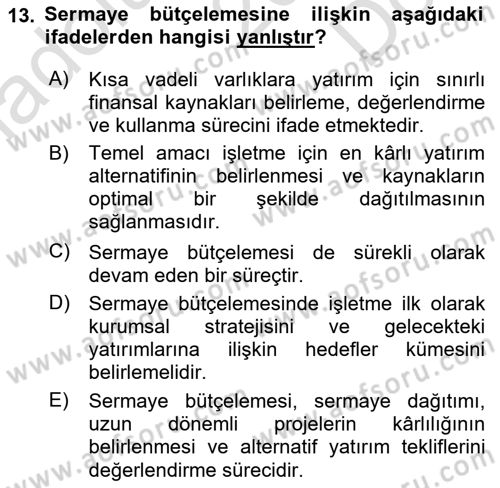 Havayolu İşletmelerinde Finansal Yönetim Dersi 2024 - 2025 Yılı (Final) Dönem Sonu Sınav Soruları 13. Soru