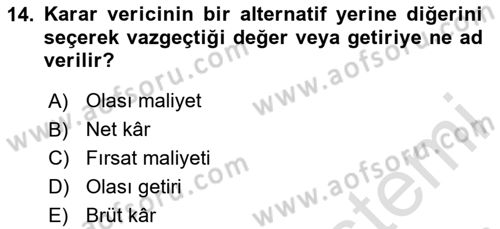 Havayolu İşletmelerinde Finansal Yönetim Dersi 2024 - 2025 Yılı (Final) Dönem Sonu Sınav Soruları 14. Soru