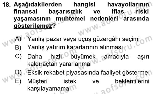Havayolu İşletmelerinde Finansal Yönetim Dersi 2024 - 2025 Yılı (Final) Dönem Sonu Sınav Soruları 18. Soru