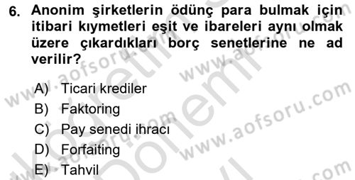 Havayolu İşletmelerinde Finansal Yönetim Dersi 2024 - 2025 Yılı (Final) Dönem Sonu Sınav Soruları 6. Soru
