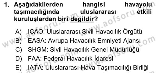 Havayolu İşletmelerinde Finansal Yönetim Dersi 2024 - 2025 Yılı Yaz Okulu Sınav Soruları 1. Soru