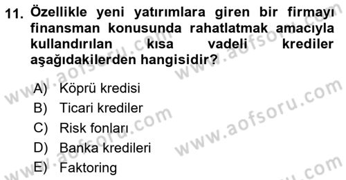 Havayolu İşletmelerinde Finansal Yönetim Dersi 2024 - 2025 Yılı Yaz Okulu Sınav Soruları 11. Soru