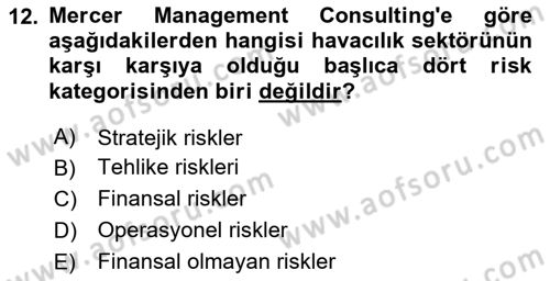 Havayolu İşletmelerinde Finansal Yönetim Dersi 2024 - 2025 Yılı Yaz Okulu Sınav Soruları 12. Soru