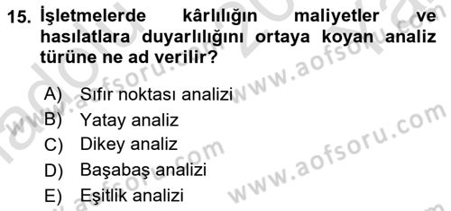 Havayolu İşletmelerinde Finansal Yönetim Dersi 2024 - 2025 Yılı Yaz Okulu Sınav Soruları 15. Soru
