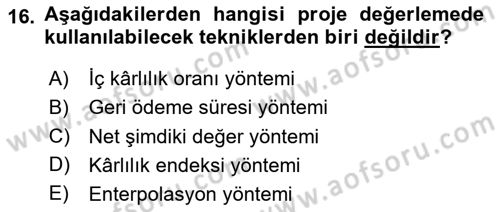 Havayolu İşletmelerinde Finansal Yönetim Dersi 2024 - 2025 Yılı Yaz Okulu Sınav Soruları 16. Soru