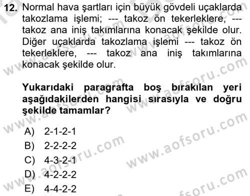 Temel Harekat Hizmetleri ve Ramp Dersi 2023 - 2024 Yılı (Vize) Ara Sınavı 12. Soru