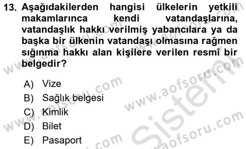 Temel Harekat Hizmetleri ve Ramp Dersi 2023 - 2024 Yılı (Vize) Ara Sınavı 13. Soru