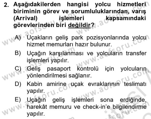 Temel Harekat Hizmetleri ve Ramp Dersi 2023 - 2024 Yılı (Vize) Ara Sınavı 2. Soru