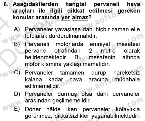 Temel Harekat Hizmetleri ve Ramp Dersi 2023 - 2024 Yılı (Final) Dönem Sonu Sınav Soruları 6. Soru