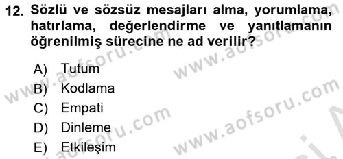 İnsan İlişkileri ve İletişim Dersi 2022 - 2023 Yılı (Vize) Ara Sınav Soruları 12. Soru