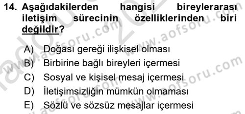İnsan İlişkileri ve İletişim Dersi 2022 - 2023 Yılı (Vize) Ara Sınav Soruları 14. Soru