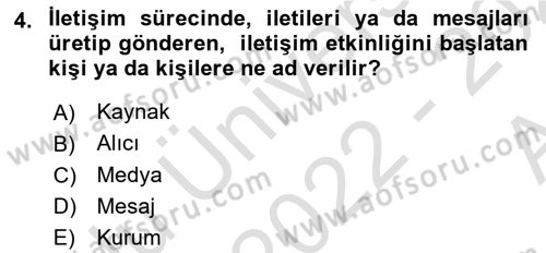 İnsan İlişkileri ve İletişim Dersi 2022 - 2023 Yılı (Vize) Ara Sınav Soruları 4. Soru