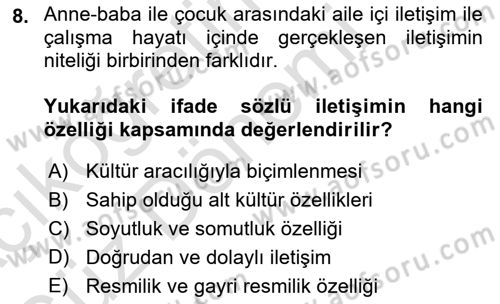 İnsan İlişkileri ve İletişim Dersi 2022 - 2023 Yılı (Vize) Ara Sınav Soruları 8. Soru