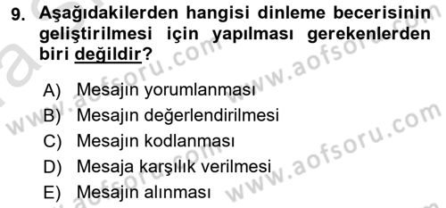İnsan İlişkileri ve İletişim Dersi 2022 - 2023 Yılı (Vize) Ara Sınav Soruları 9. Soru