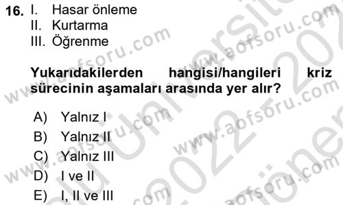 İnsan İlişkileri ve İletişim Dersi 2022 - 2023 Yılı (Final) Dönem Sonu Sınav Soruları 16. Soru