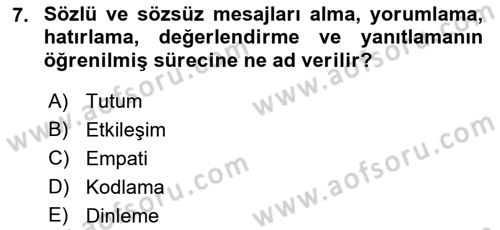 İnsan İlişkileri ve İletişim Dersi 2022 - 2023 Yılı Yaz Okulu Sınav Soruları 7. Soru