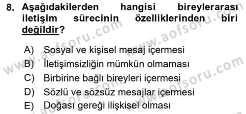 İnsan İlişkileri ve İletişim Dersi 2022 - 2023 Yılı Yaz Okulu Sınav Soruları 8. Soru