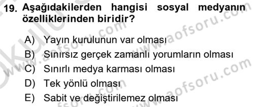 İnsan İlişkileri ve İletişim Dersi 2023 - 2024 Yılı Yaz Okulu Sınav Soruları 19. Soru
