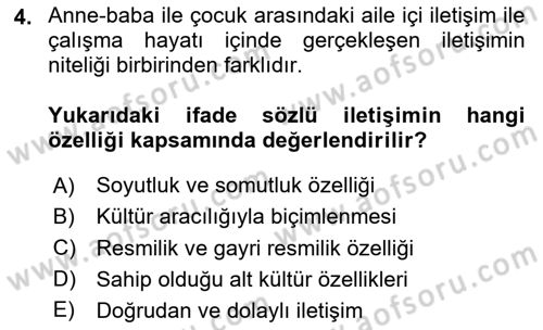 İnsan İlişkileri ve İletişim Dersi 2023 - 2024 Yılı Yaz Okulu Sınav Soruları 4. Soru